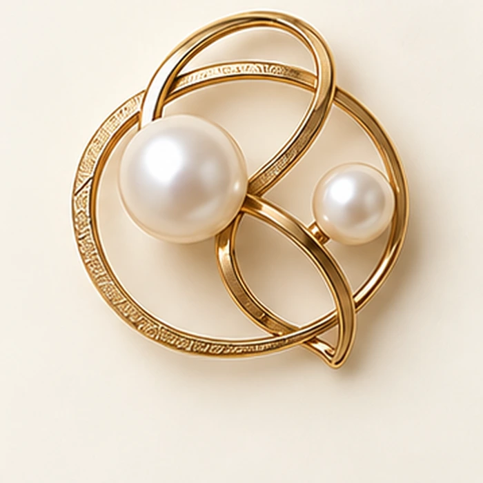 Duo Pearl Orbit Brooch, Gold tone / Ivory glass imitation pearl