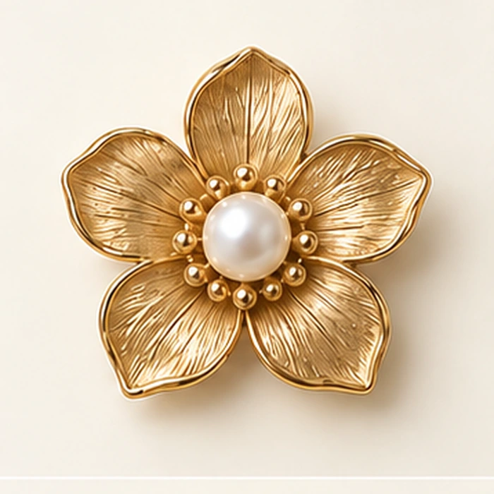Fleur Pearl Blossom Brooch, Gold tone / Ivory glass imitation pearl