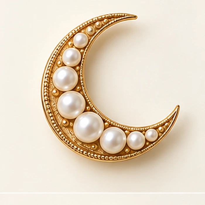 Lune Pearl Crescent Brooch, Gold tone / Ivory glass imitation pearl